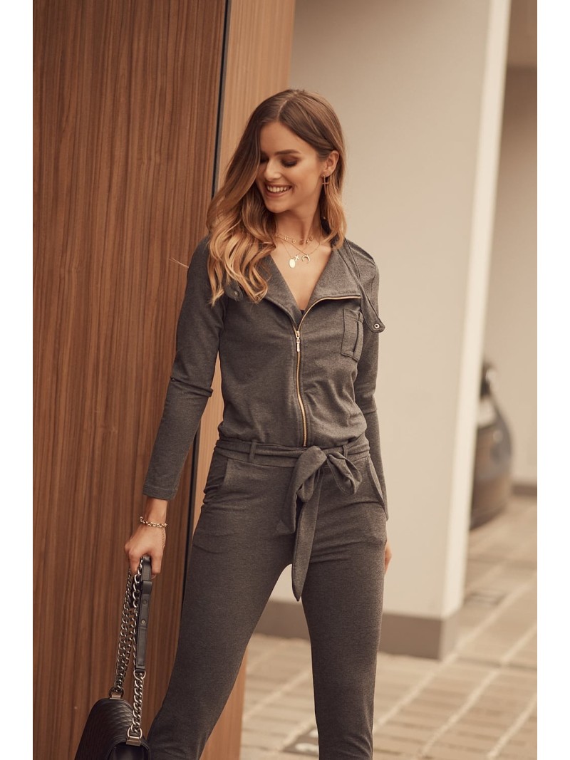 Women\'s jumpsuit tied at the waist, Dark gray 9990 - Online store - Boutique